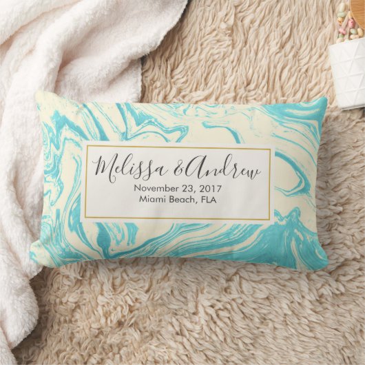 Coussin Rectangle Cool en marbre design en Mariage Turquoise et Crèm (Couverture)