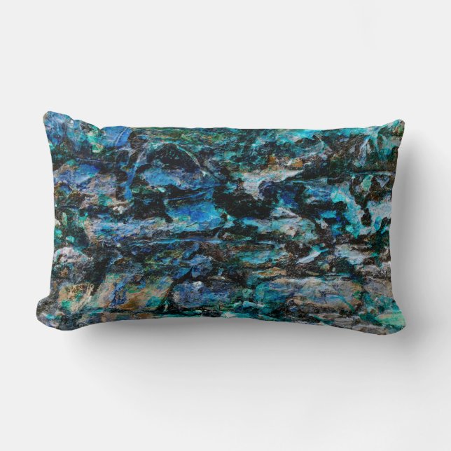 Coussin Rectangle Cool, moderne peinture bleue vieux mur gruning art (Recto)