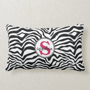 Coussin Rectangle Copie de zèbre de mod avec le monogramme rose