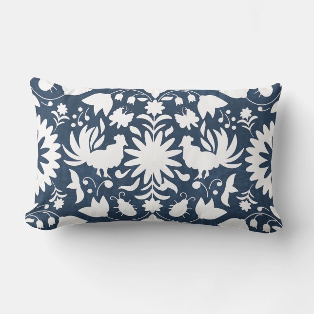 Coussin Rectangle Copie d'Otomi, bleu marine et carreau de Boho de (Recto)
