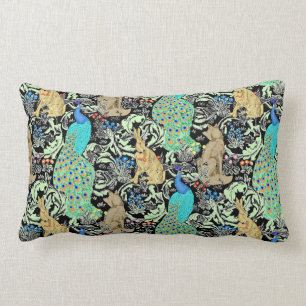 Coussin Rectangle Copie, turquoise et neutres de paon de Nouveau