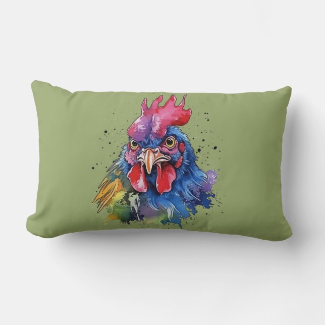 Coussin Rectangle Coq de campagne Style aquarelle (Recto)