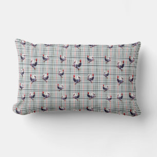 Coussin Rectangle Coq De Fluffy Sur Chèques Blanches Tartan,