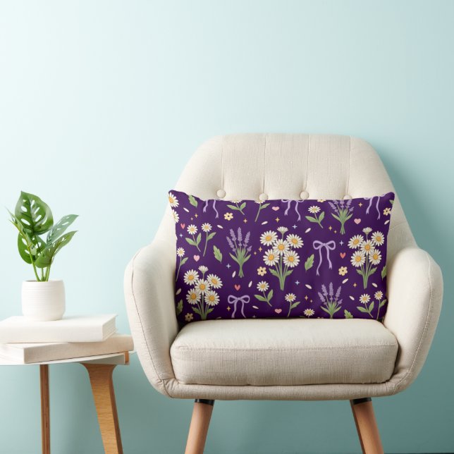 Coussin Rectangle Coquette Daisy et Lavande  (Chaise)
