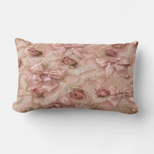 Coussin Rectangle Coquette Lace & Pearls Pillow (Recto)