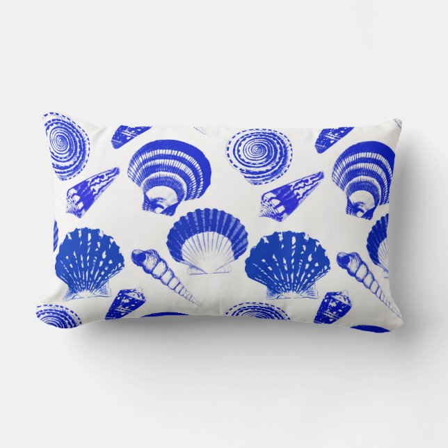 Coussin Rectangle Coquillages - bleu de cobalt sur un arrière - plan (Recto)