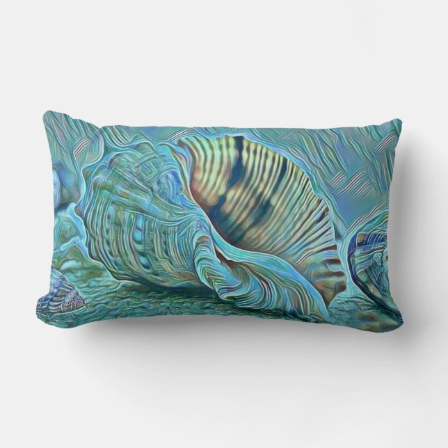 Coussin Rectangle Coquillages bleu vert sur le tableau de la plage (Recto)