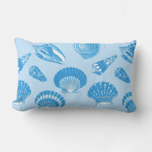Coussin Rectangle Coquillages - Cerulean bleu et blanc