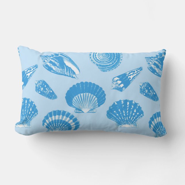 Coussin Rectangle Coquillages - Cerulean bleu et blanc (Recto)