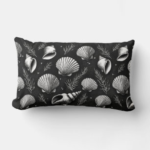 Coussin Rectangle Coquillages et Algues en Noir et Blanc