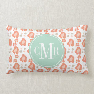 Coussin Rectangle Corail de monogramme et empreinte de léopard