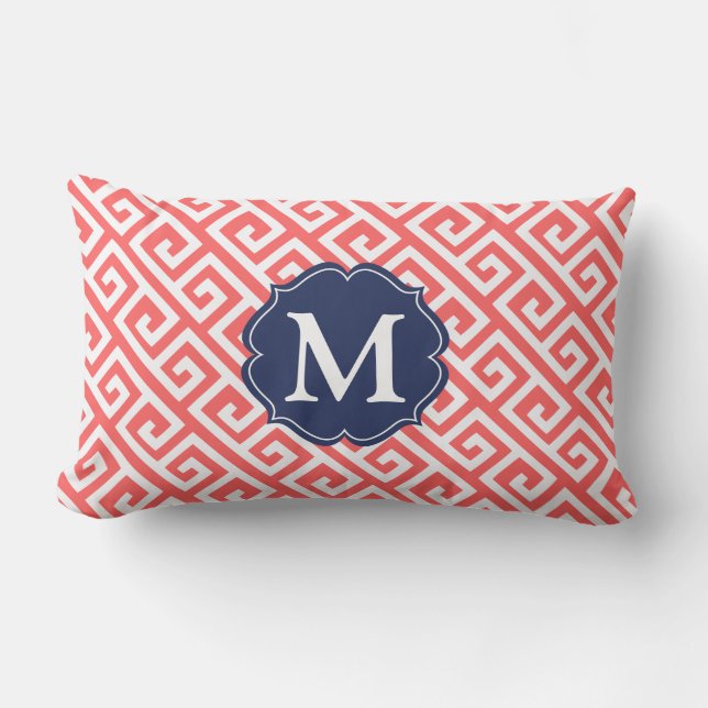 Coussin Rectangle corail diagonal.ai de grec-clé (Recto)