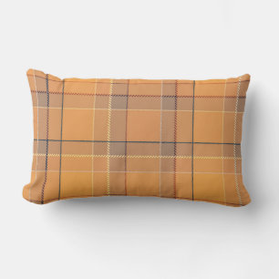Coussin Rectangle Corail, orange, tartan brun plaid. jeter l'oreille
