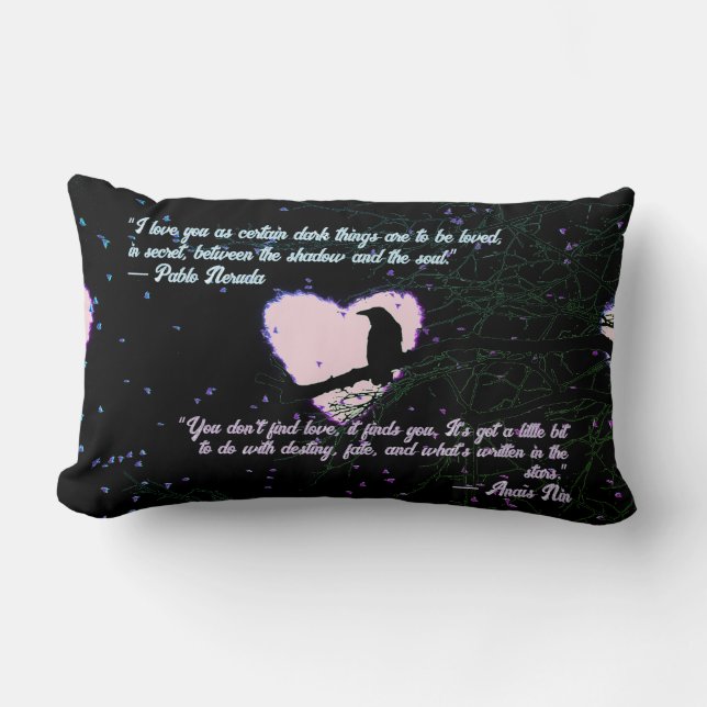 Coussin Rectangle Corbeau amour foncé craqué coeur brillant avec des (Recto)