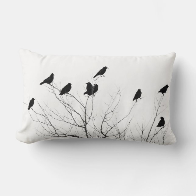 Coussin Rectangle Corbeaux Abstraits Noirs Et Blancs (Recto)