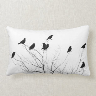 Coussin Rectangle Corbeaux Abstraits Noirs Et Blancs