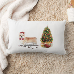 Coussin Rectangle Corgi Noël drôle Chien avec Arbre