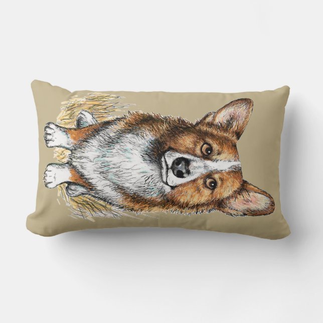 Coussin Rectangle Corgi Puppy Hugs (Recto)