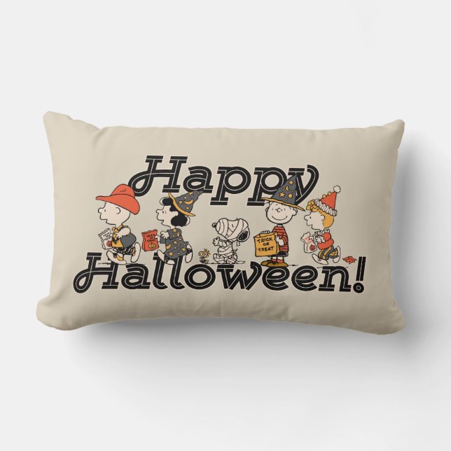 Coussin Rectangle Cortège joyeux d'Halloween de la bande de Peanuts (Recto)