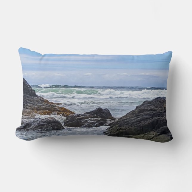 Coussin Rectangle Côte Océan Rock Rollage Vagues (Recto)