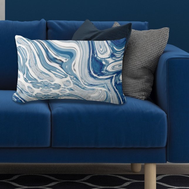 Coussin Rectangle côte plage nautique vagues aquarelle bleu tourbill (coast beach nautical waves watercolor blue swirls lumbar pillow)