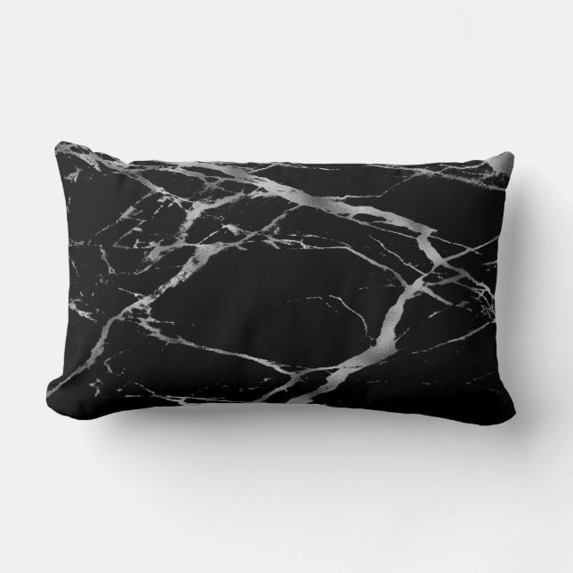 Coussin Rectangle Coton en marbre noir argenté tendance (Recto)