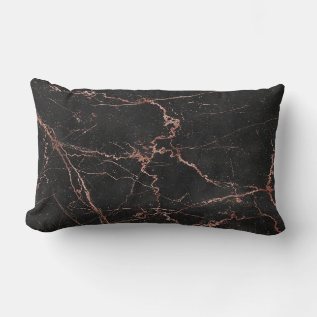 Coussin Rectangle Coton noir rose marbre tendance (Recto)