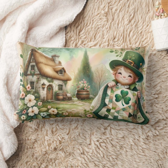 Coussin Rectangle Cottage Leprechaun Patchwork Quilt Scene (Couverture)