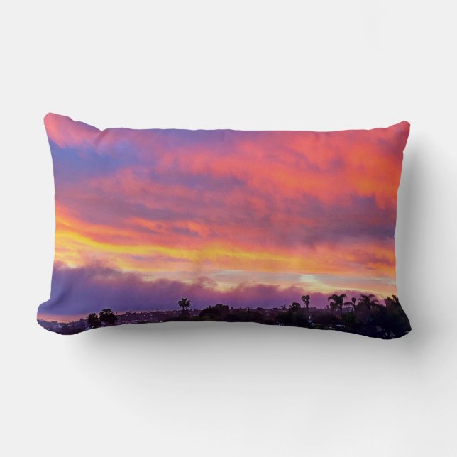 Coussin Rectangle Coucher de soleil rose jaune orange bleu photo aud (Recto)