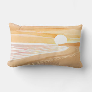 Coussin Rectangle Coucher de soleil sur la plage aquarelle   Beau ja