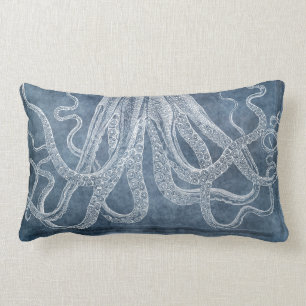 Coussin Rectangle Couleur d'eau octopus bleu crémeux Vintage