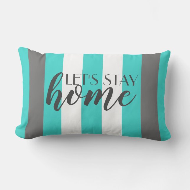 Coussin Rectangle Couleur mignonne Gris rayé et Motif bleu avec text (Recto)