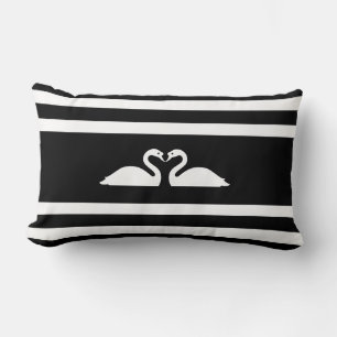 Coussin Rectangle Couple de cygnes chic moderne sur rayures noires e