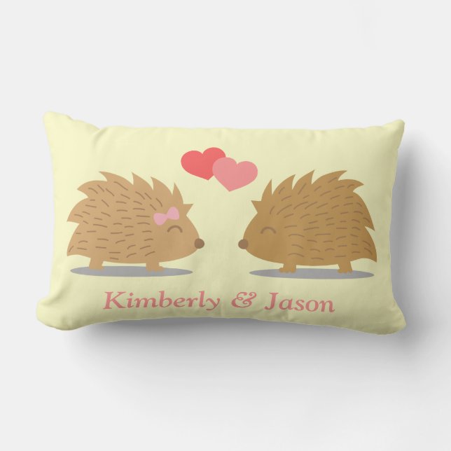 Coussin Rectangle Couple de hérissons mignons amoureux (Recto)