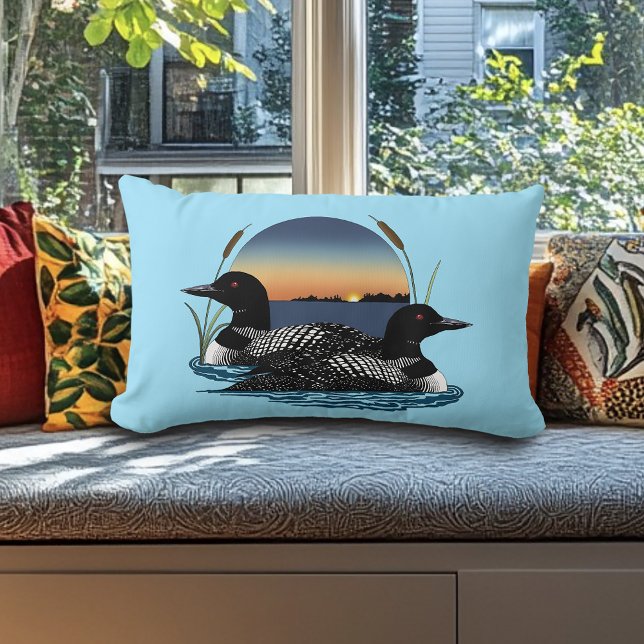 Coussin Rectangle Couple de plongeons imbattables Coucher de soleil  (Créateur téléchargé)