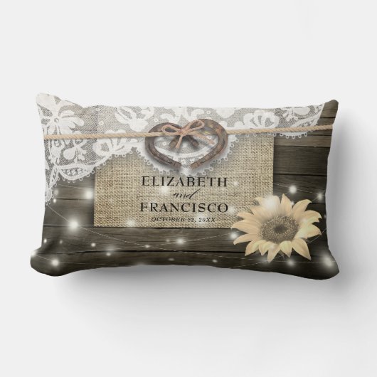 Coussin Rectangle Couple Fer à Cheval Coeur Dentelle Soleil Mariage (Recto)