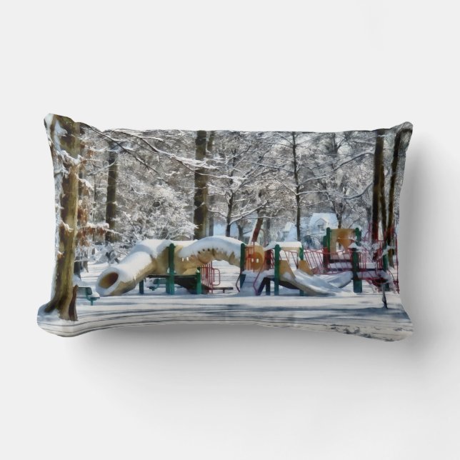 Coussin Rectangle Cour de récréation hivernale (Recto)