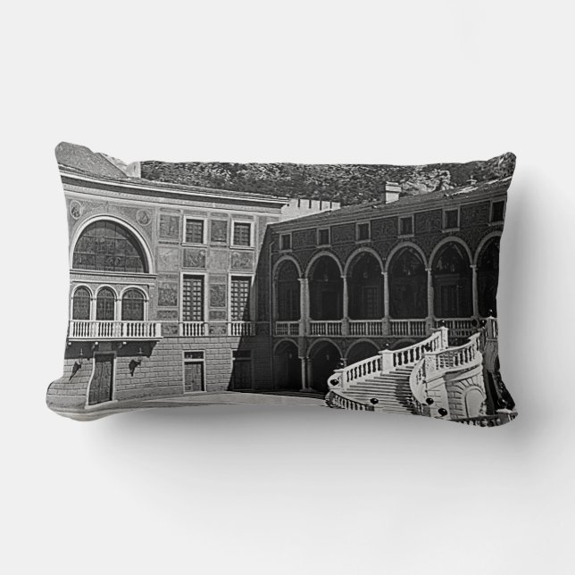 Coussin Rectangle Cour du palais de la Principauté de Monaco vintage (Recto)