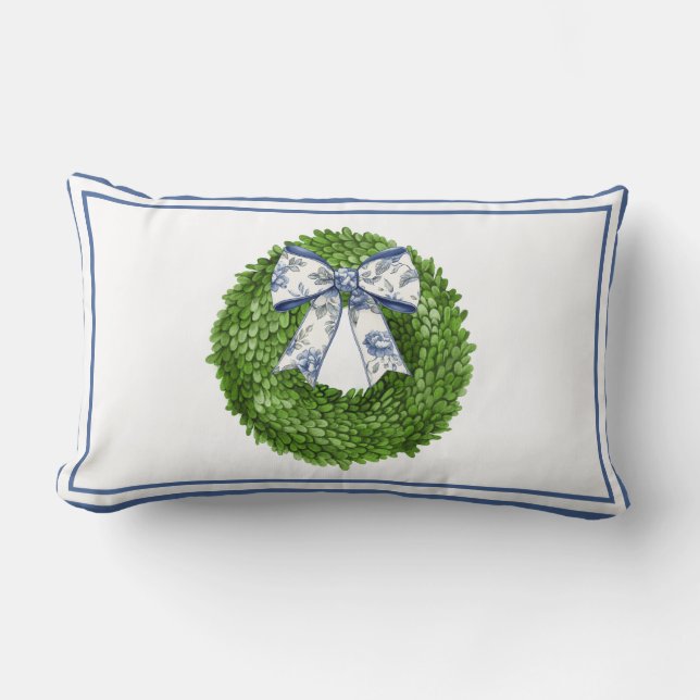 Coussin Rectangle Couronne avec noeud en toile bleue (Recto)