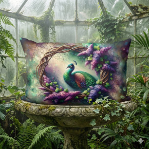 Coussin Rectangle Couronne florale enchantée de paon