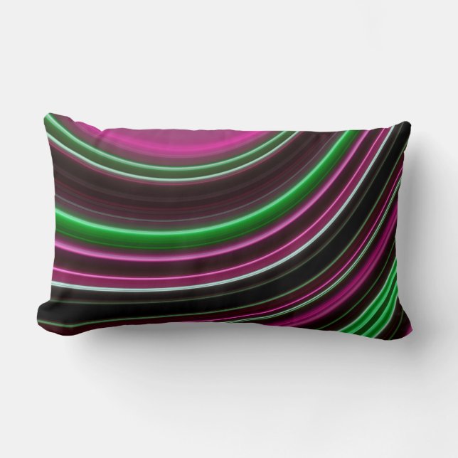 Coussin Rectangle Coussin, Bandes Néon Courbes, Vert Rose (Recto)