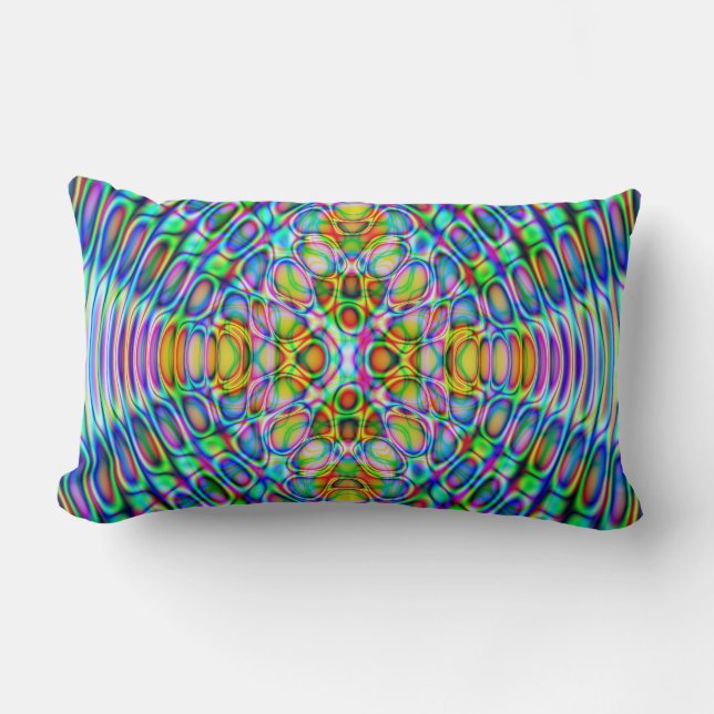 Coussin Rectangle Coussin, Ondes sonores abstraites, bleu jaune (Recto)