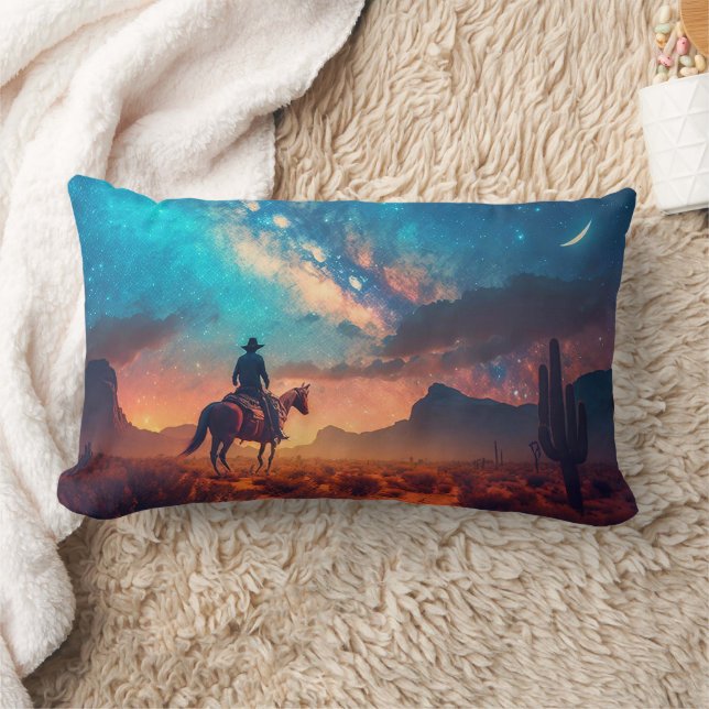Coussin Rectangle Cowboy Western Désert Nuit Promenade Cactus (Couverture)