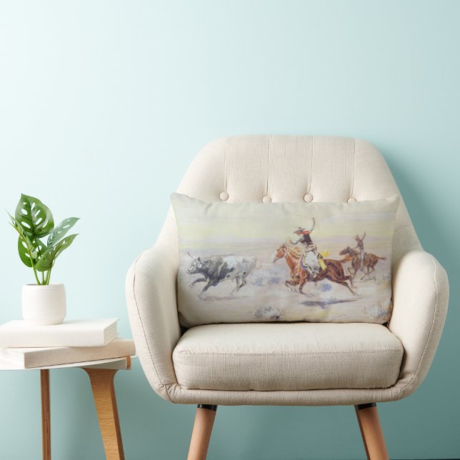 Coussin Rectangle Cowboys du Triangle Bar par CM Russell (Chaise)