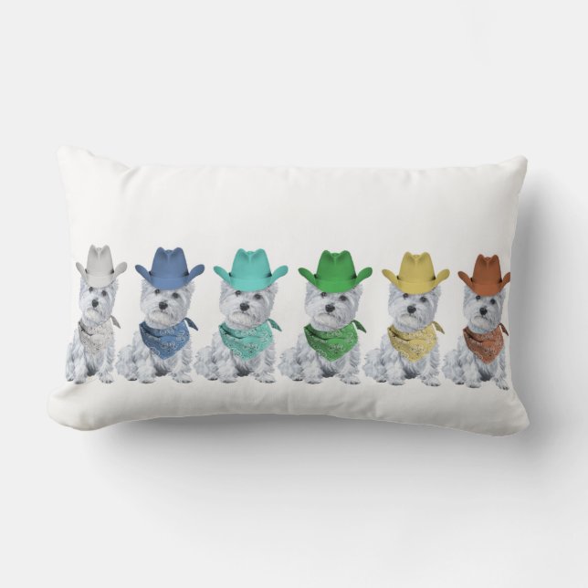 Coussin Rectangle Cowboys Westie Alignés (Recto)