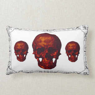 Coussin Rectangle Crânes de Halloween encadrés par blanc noir