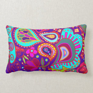 Coussin Rectangle Crazy Paisley Deux côtés Lumbar PURPLE ET JADE