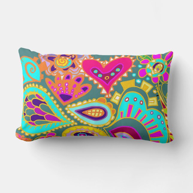 Coussin Rectangle Crazy Paisley Deux côtés Lumbar PURPLE ET JADE (Recto)