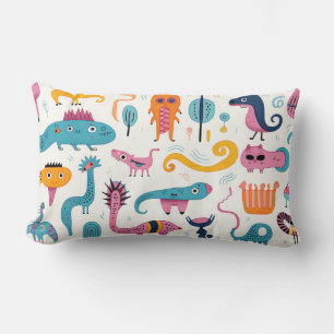 Coussin Rectangle Créatures imaginaires colorées sur blanc