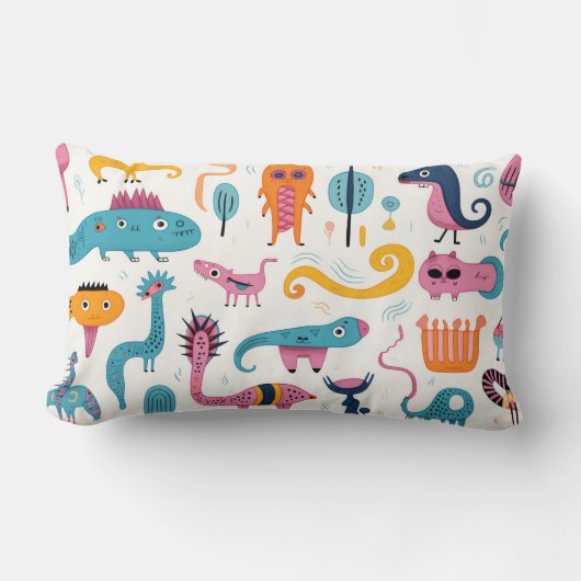 Coussin Rectangle Créatures imaginaires colorées sur blanc (Recto)